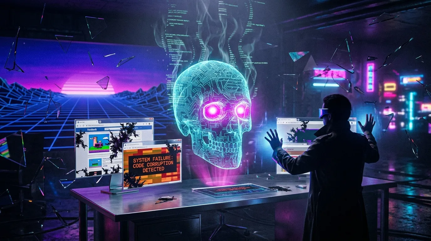 Hacker face à crâne numérique et erreur système informatique