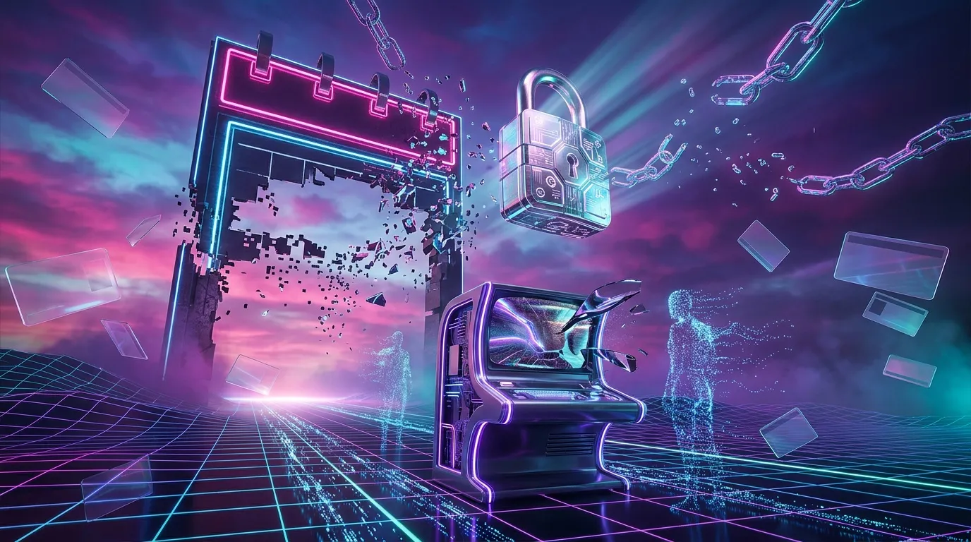 Cadenas num&eacute;rique avec cha&icirc;nes dans univers cyberpunk neon