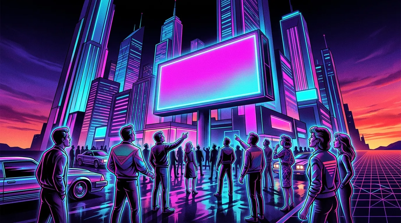 Foule urbaine devant &eacute;cran g&eacute;ant luminescent nuit