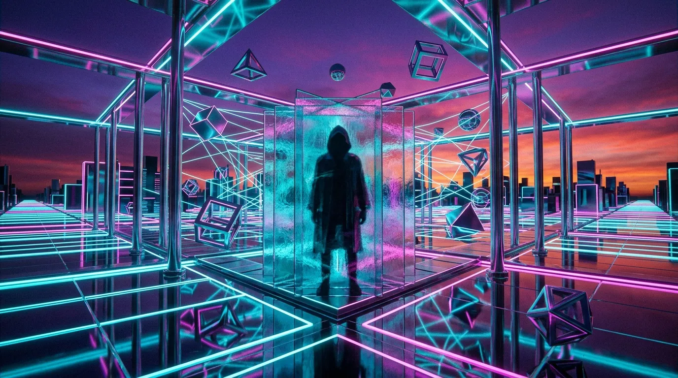 Silhouette humaine dans environnement num&eacute;rique fluorescent