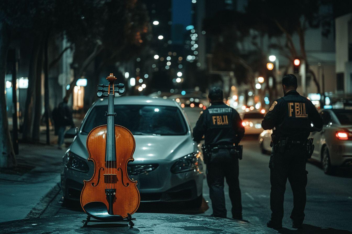 Violon sur une route de ville avec agents du FBI