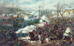 This depiction of the Battle of Pea Ridge, Arkansas was published by Kurz and Allison in the late 1800s.