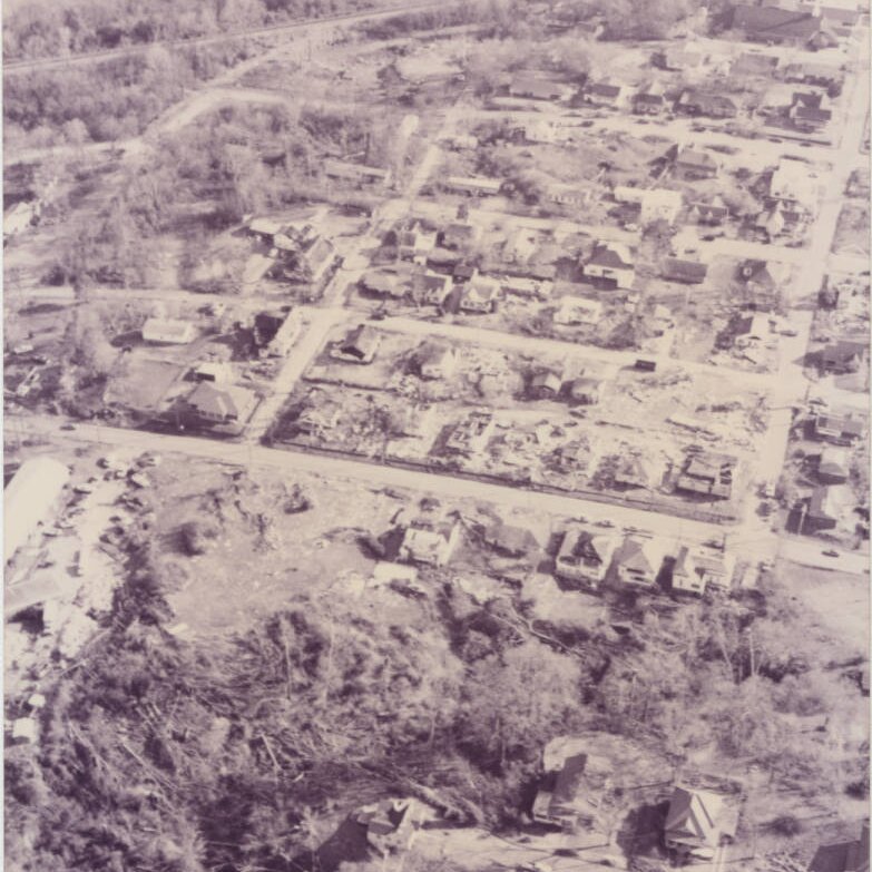 Aerial view of Arkadelphia after the tornado.